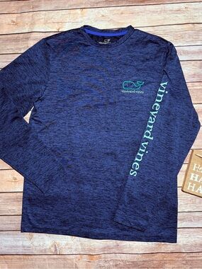 Vineyard Vines Performance Men's Navy Heathered Long Sleeve Logo Tee